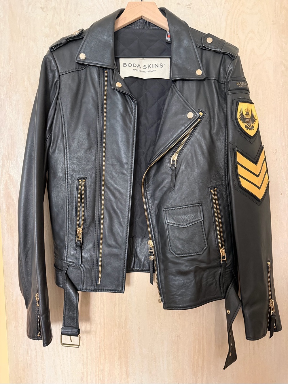 Boda Skins Men’s Black Leather Biker Jacket The Queens Guard
